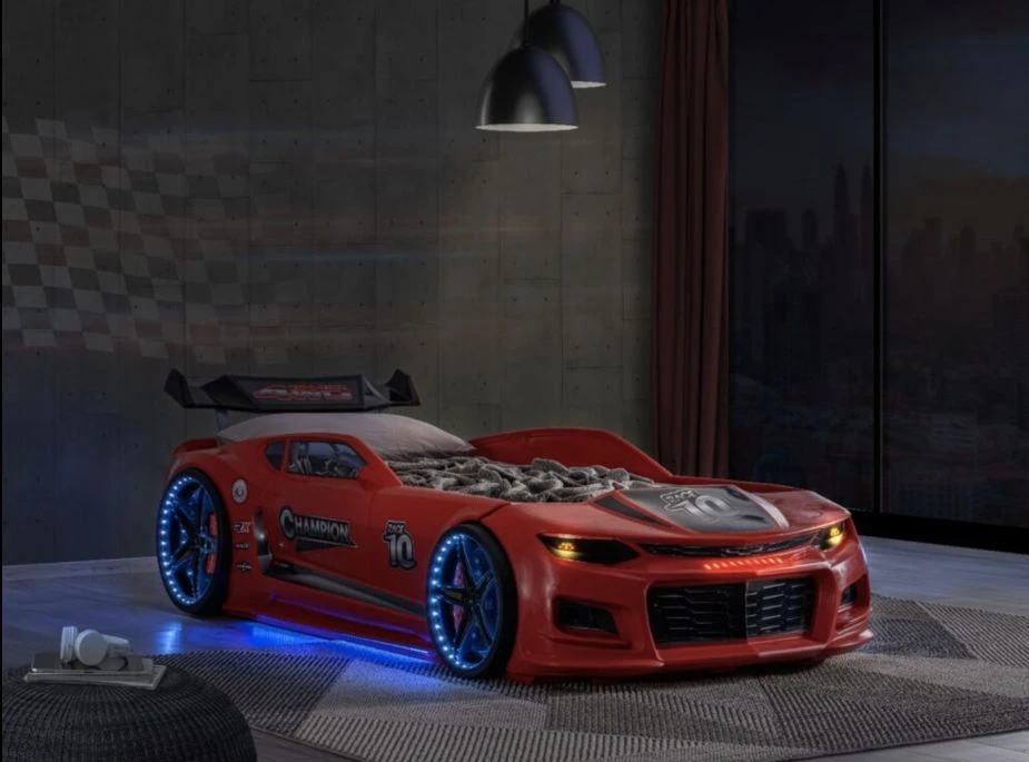 Lit Voiture De Course Champion Racing Blanche Avec Led Et Bruitage 90x190 Cm – Image 9