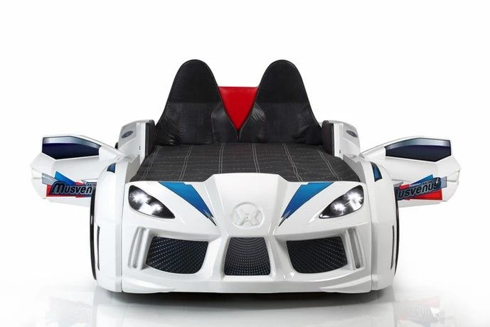 Lit Voiture De Sport Blanc à Led Avec Coffre De Rangement à Led Competition 90x190 Cm – Image 2