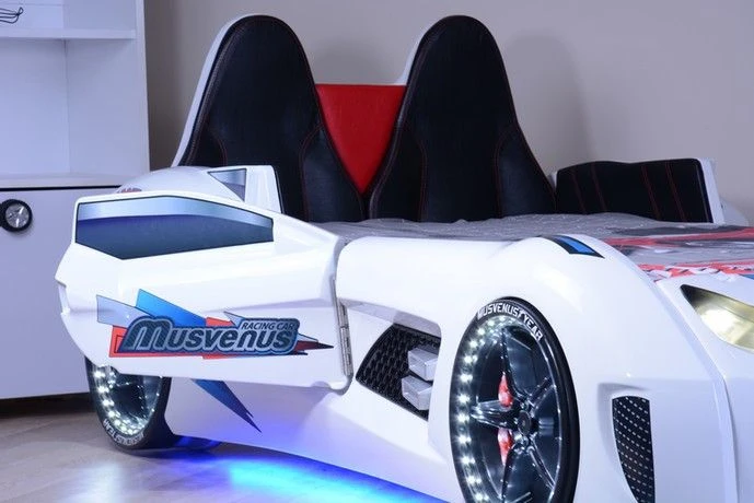 Lit Voiture De Sport Blanc à Led Avec Coffre De Rangement à Led Competition 90x190 Cm – Image 6