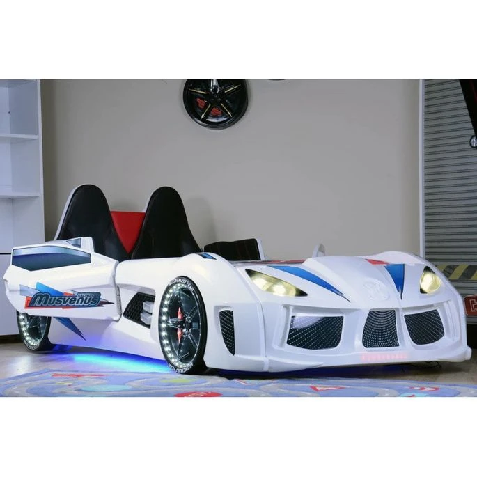 Lit Voiture De Sport Blanc à Led Avec Effets Sonores Competition 90x190 Cm – Image 2