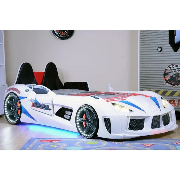 Lit Voiture De Sport Blanc à Led Avec Effets Sonores Competition 90x190 Cm – Image 4
