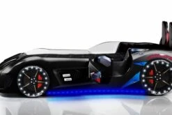Lit Voiture De Sport Noir à Led Avec Coffre De Rangement à Led Competition 90x190 Cm