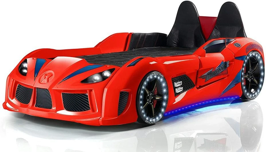 Lit Voiture De Sport Noir à Led Avec Coffre De Rangement à Led Competition 90x190 Cm – Image 5