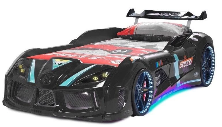 Lit Voiture Turbo V8 Noir Ă Led 90x190 Cm
