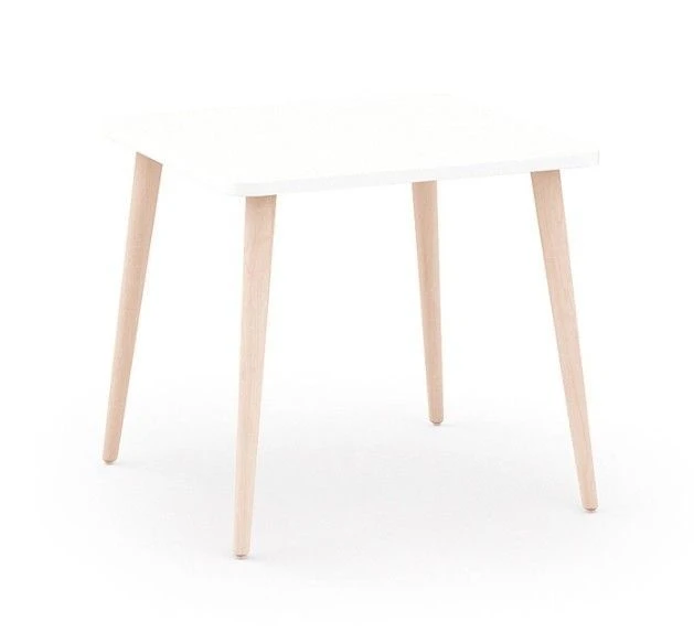 Table Carrée Blanc Et Pieds Naturel