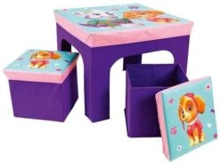 Table Carrée Et 2 Tabourets De Rangement Pat'Patrouille Fille