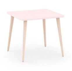 Table Carrée Rose Et Pieds Naturel